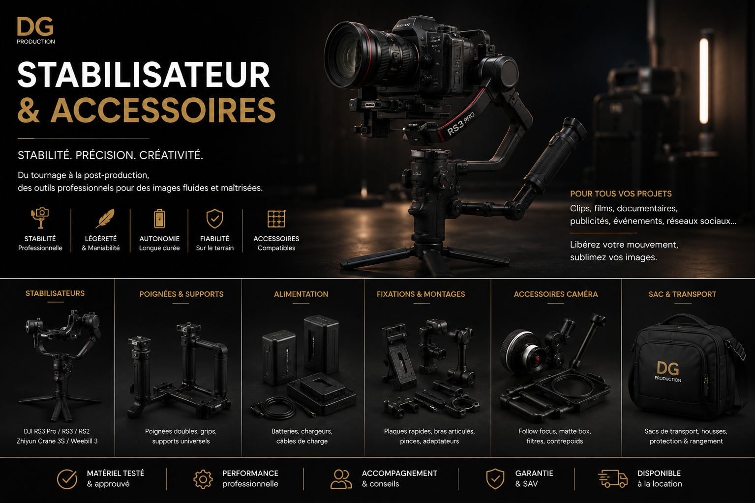 Stabilisateur et accessoires de prise de vue